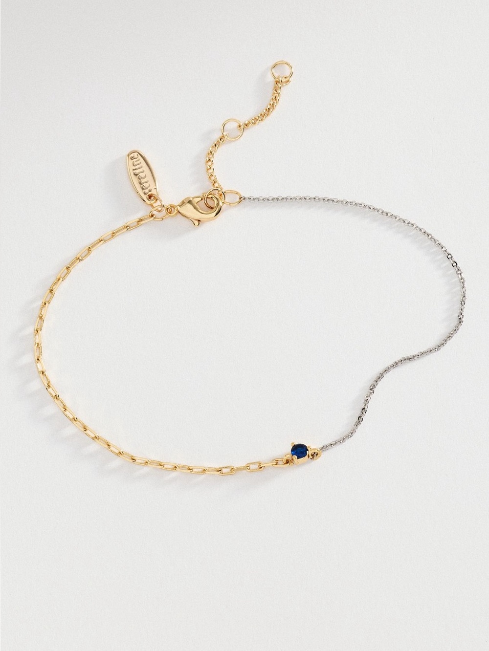 Anthropologie 14KT Gold Plated Two Tone Bracelet Stone Sapphire Color New